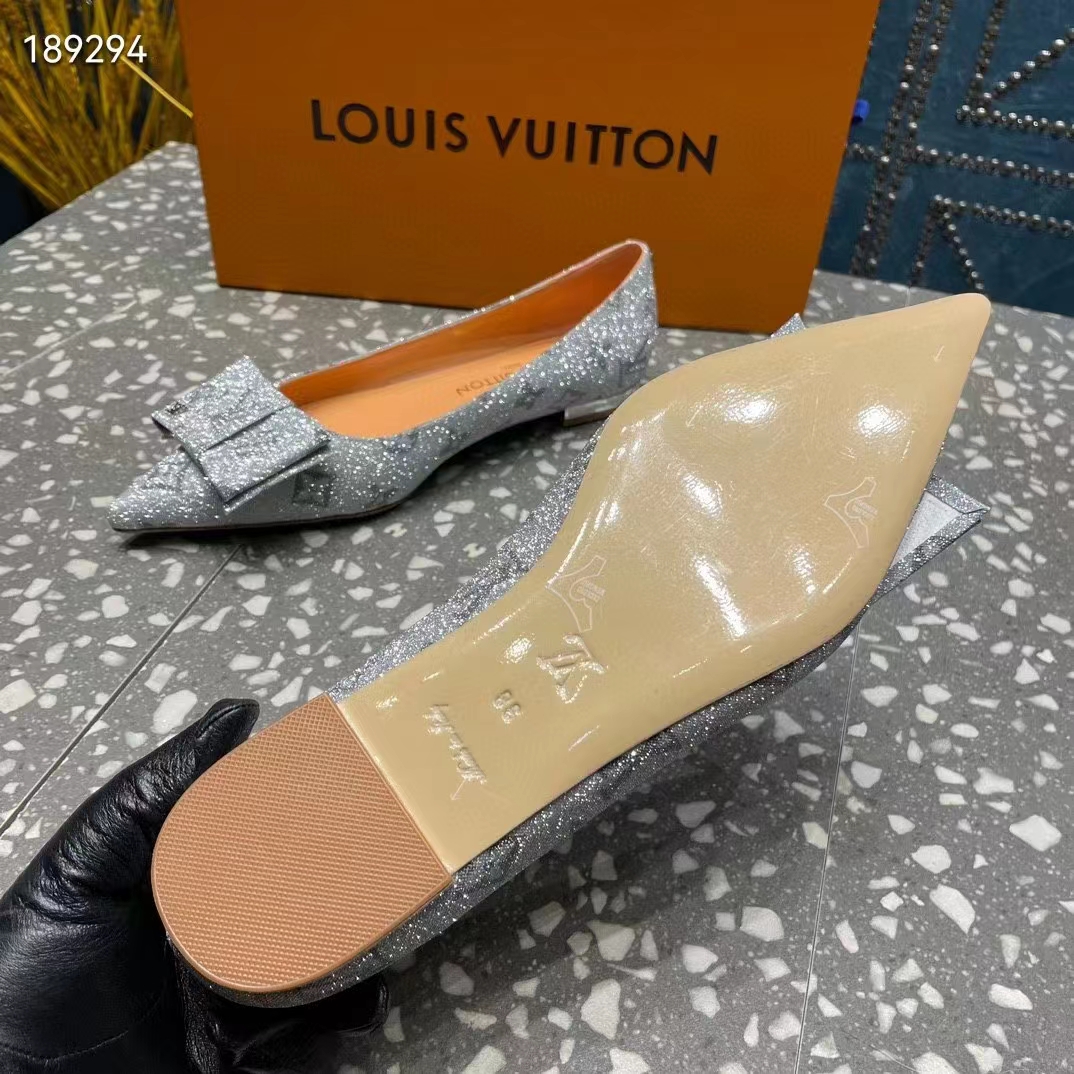Louis Vuitton Women LV Blossom Flat Ballerina Grey Glitter Leather