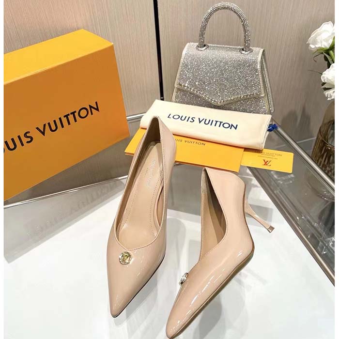 Louis Vuitton Women LV Blossom Pump Beige Patent Lambskin Leather Outsole 7.5 CM Heel