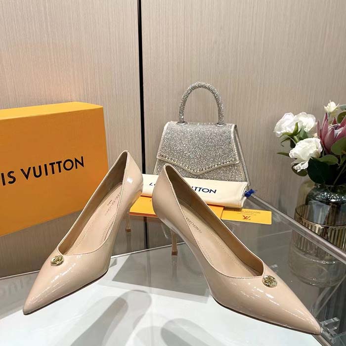Louis Vuitton Women LV Blossom Pump Beige Patent Lambskin Leather Outsole 7.5 CM Heel