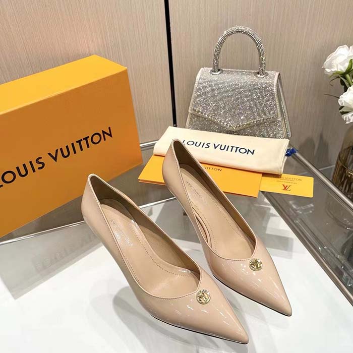 Louis Vuitton Women LV Blossom Pump Beige Patent Lambskin Leather Outsole 7.5 CM Heel
