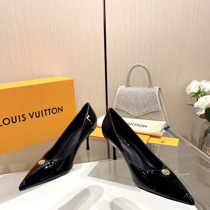 Louis Vuitton Women LV Blossom Pump Black Patent Lambskin Leather Outsole 7.5 CM Heel