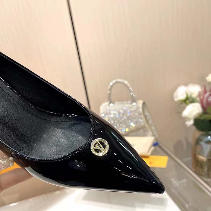 Louis Vuitton Women LV Blossom Pump Black Patent Lambskin Leather Outsole 7.5 CM Heel