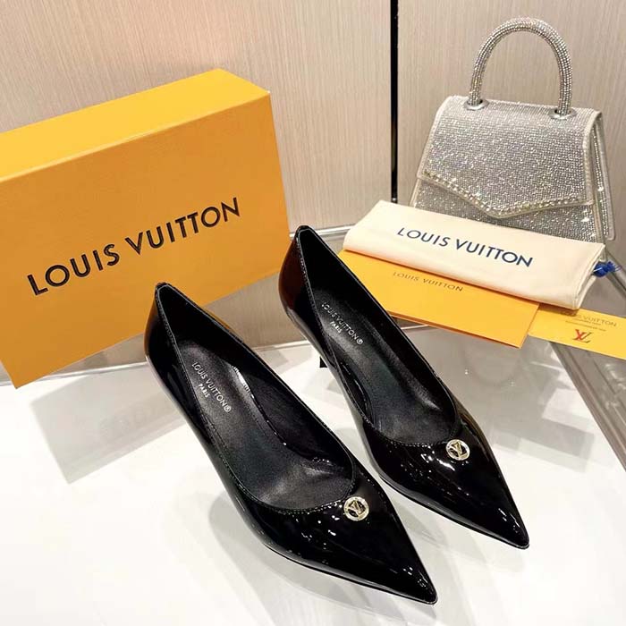 Louis Vuitton Women LV Blossom Pump Black Patent Lambskin Leather Outsole 7.5 CM Heel