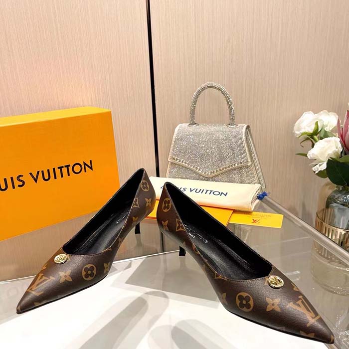 Louis Vuitton Women LV Blossom Pump Brown Monogram Flower Canvas Low Heel