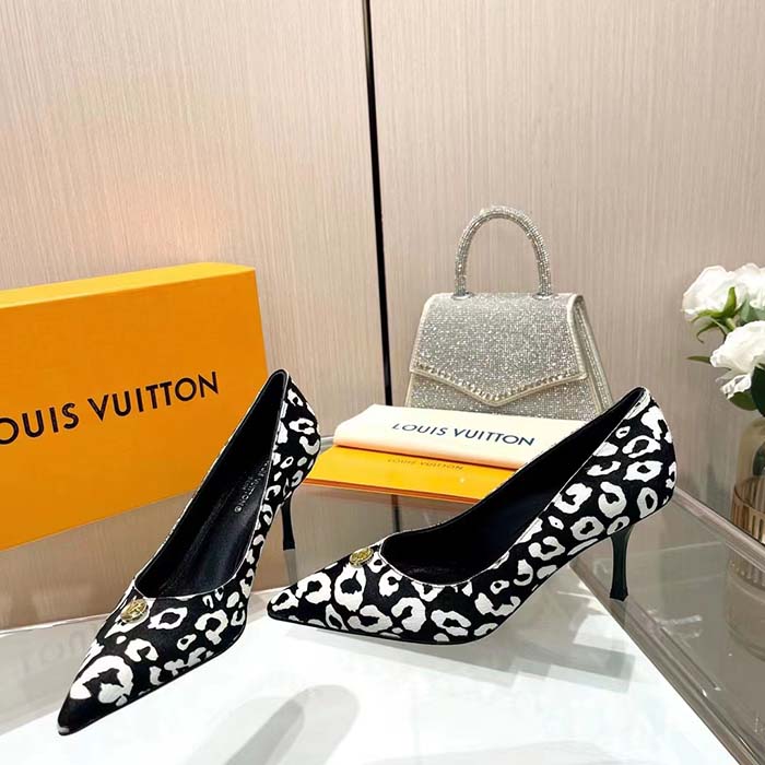 Louis Vuitton Women LV Blossom Pump Tawny Black White Hairy Calf Leather