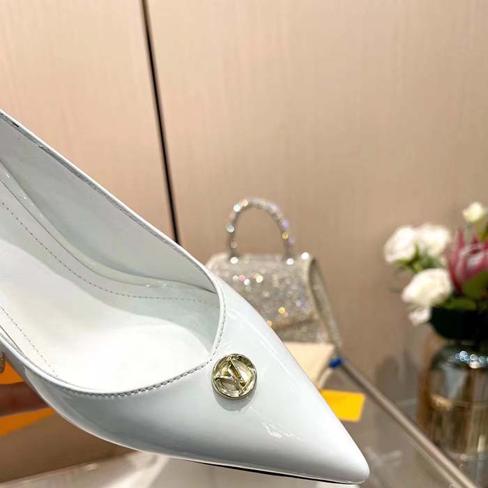 Louis Vuitton Women LV Blossom Pump White Patent Lambskin Leather Outsole 7.5 CM Heel