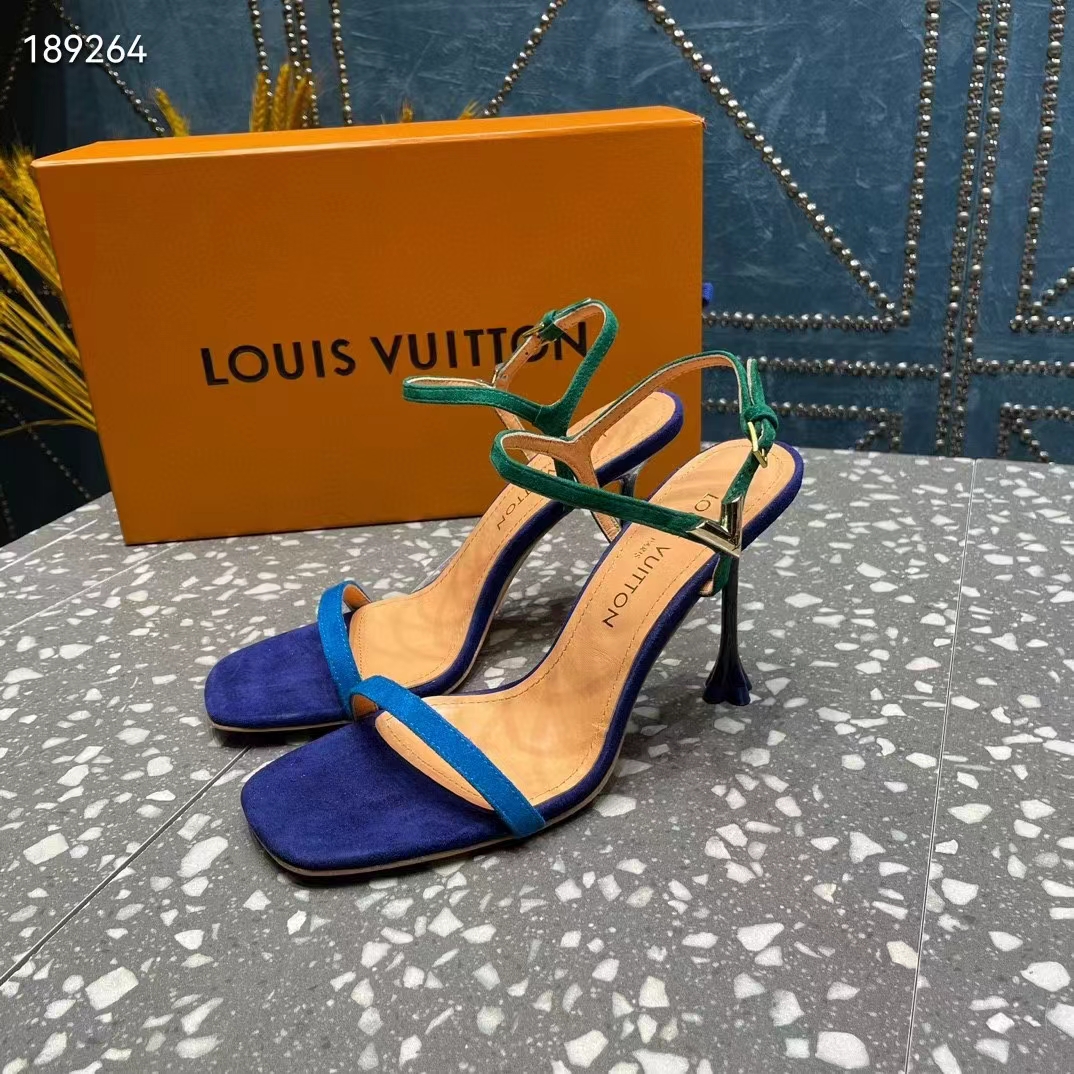 Louis Vuitton Women LV Blossom Sandal Blue Suede Baby Goat Leather 1ACA7J