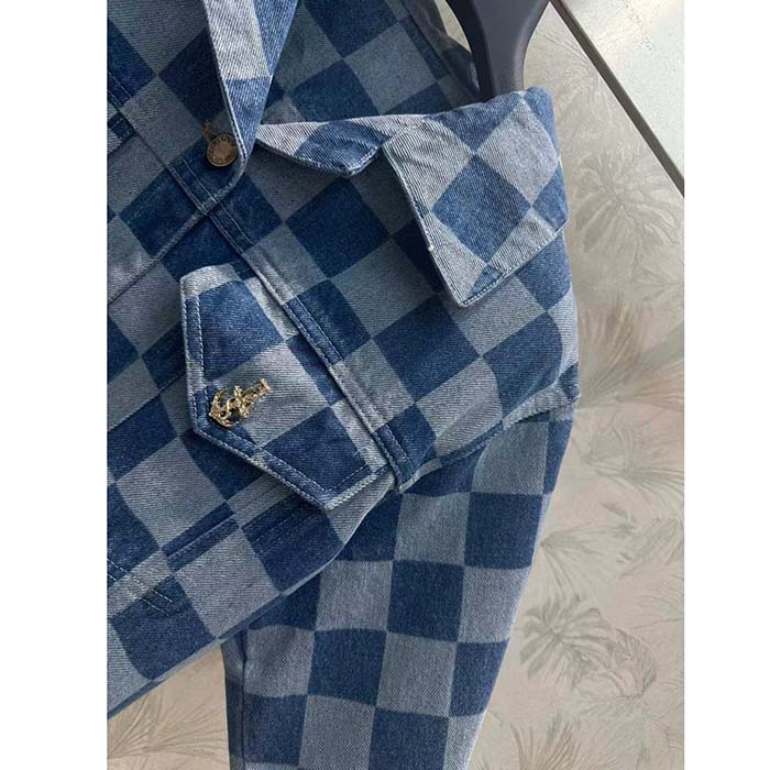 Louis Vuitton Women LV Damier Denim Jacket Cotton Blue Regular Fit 1AFGDH