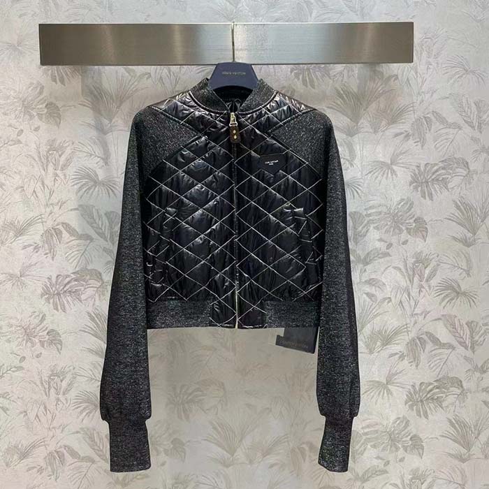 Louis Vuitton Women LV Quilted Malletage Bomber Jacket Black Regular Fit 1AFFP8