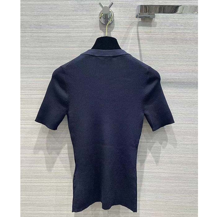 Louis Vuitton Women LV Ribbed Knit Top Wool Cashmere Dark Blue 1AFFRR