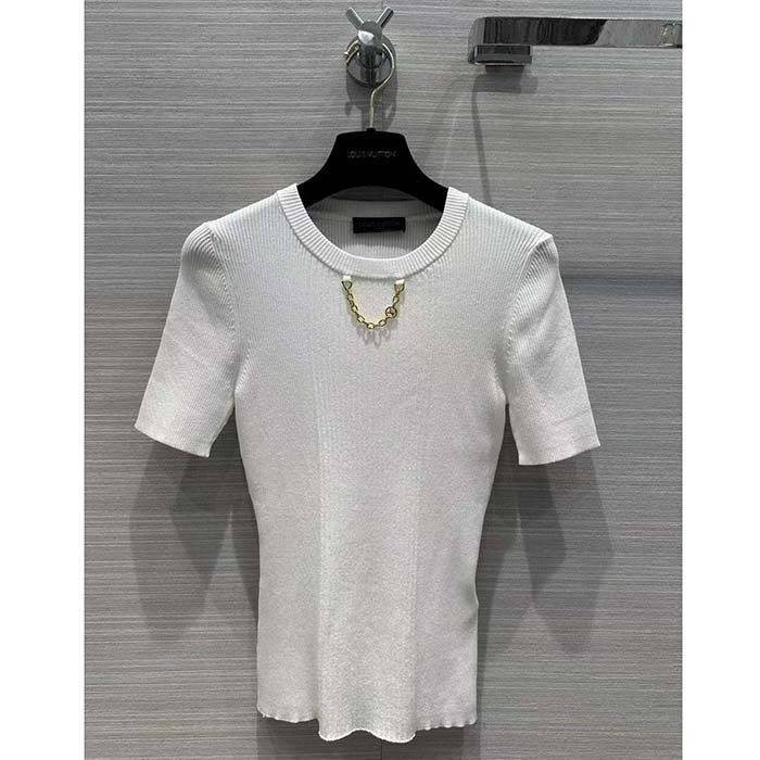 Louis Vuitton Women LV Ribbed Knit Top Wool Cashmere Milky White 1AC4GM