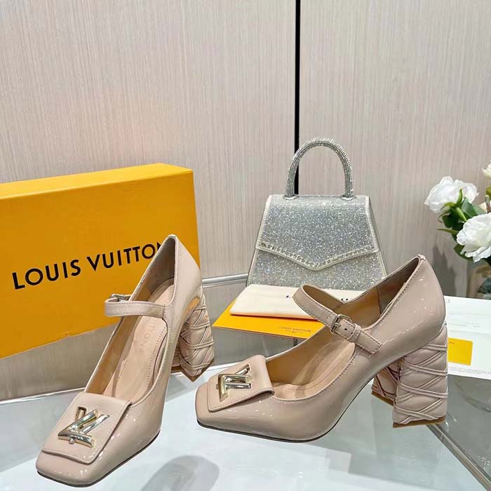 Louis Vuitton Women LV Shake Pump Beige Patent Calf Leather 9.5 CM Heel