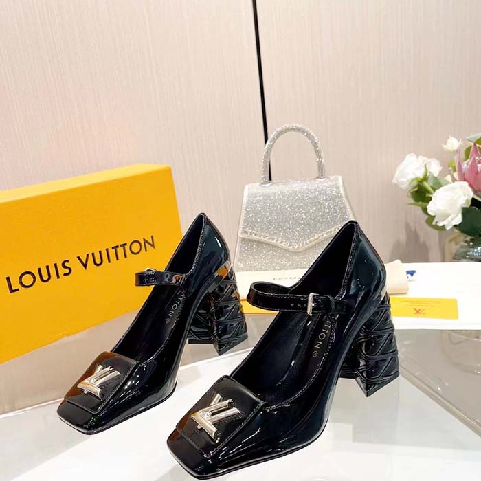Louis Vuitton Women LV Shake Pump Black Patent Calf Leather 9.5 CM Heel