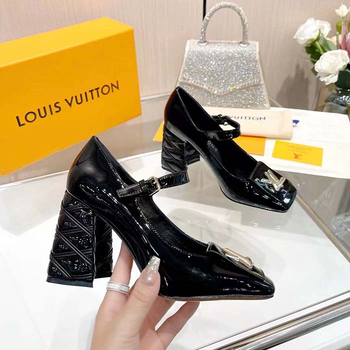 Louis Vuitton Women LV Shake Pump Black Patent Calf Leather 9.5 CM Heel