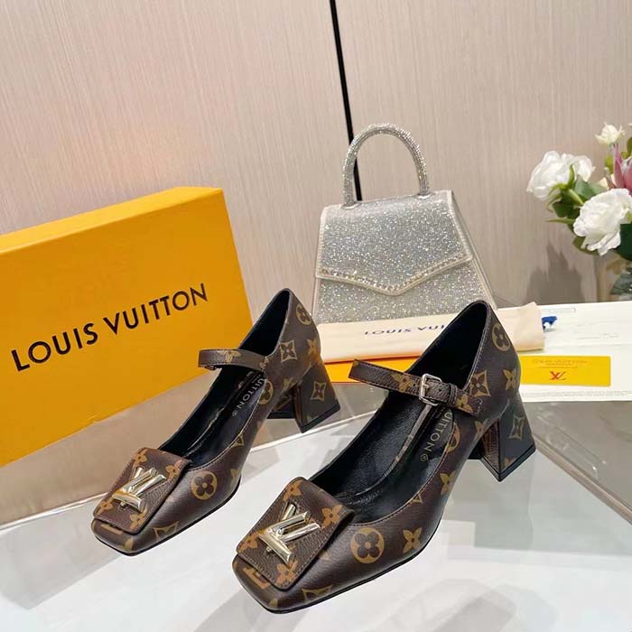 Louis Vuitton Women LV Shake Pump Brown Monogram Flower Canvas 5.5 CM Heel