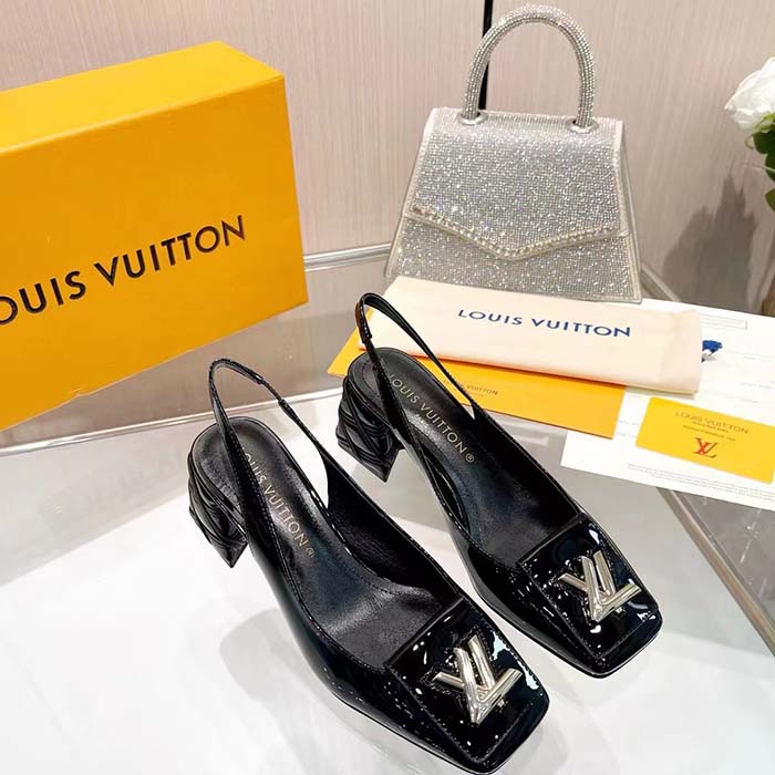 Louis Vuitton Women LV Shake Slingback Pump Black Patent Calf Leather