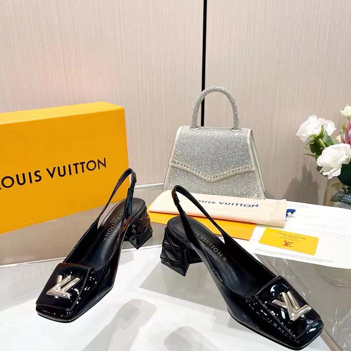 Louis Vuitton Women LV Shake Slingback Pump Black Patent Calf Leather