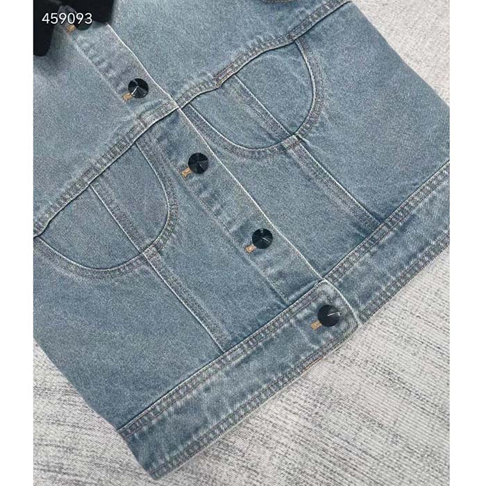 Louis Vuitton Women LV Sleeveless Velvet Accent Denim Jacket Cotton Blue 1AFEQ8