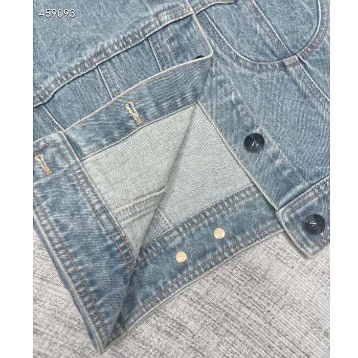 Louis Vuitton Women LV Sleeveless Velvet Accent Denim Jacket Cotton Blue 1AFEQ8