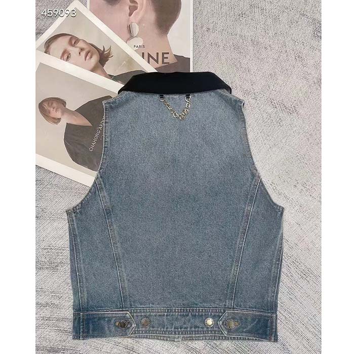 Louis Vuitton Women LV Sleeveless Velvet Accent Denim Jacket Cotton Blue 1AFEQ8
