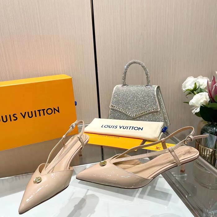 Louis Vuitton Women LV Stellar Slingback Pump Beige Glazed Patent Calf Leather Low Heel