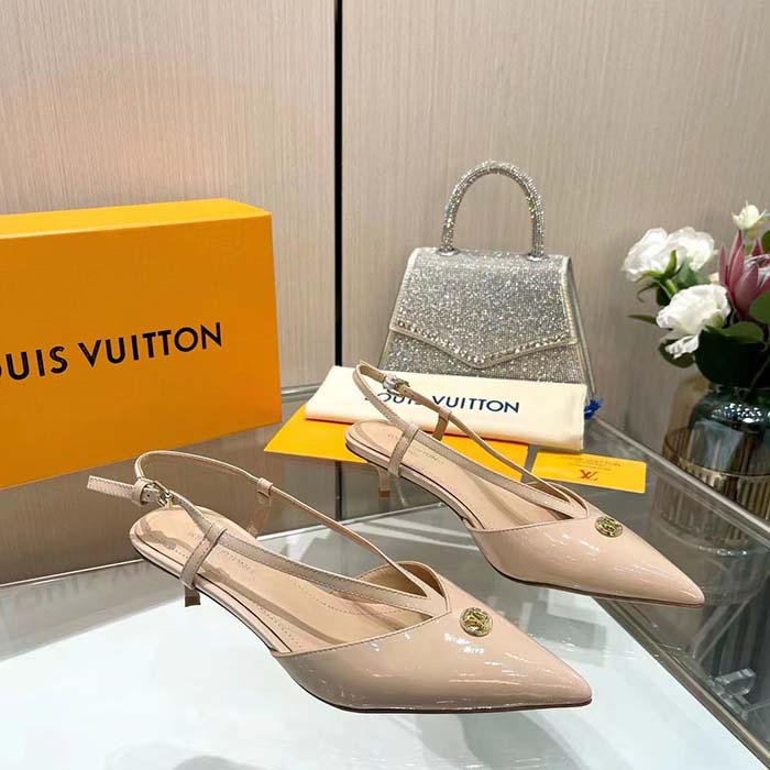 Louis Vuitton Women LV Stellar Slingback Pump Beige Glazed Patent Calf Leather Low Heel