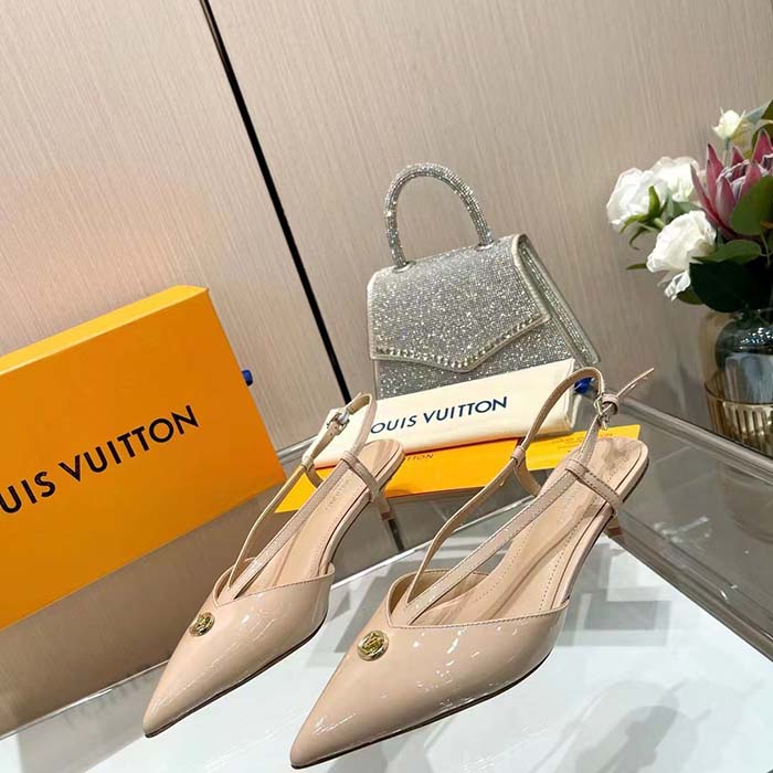 Louis Vuitton Women LV Stellar Slingback Pump Beige Glazed Patent Calf Leather Low Heel