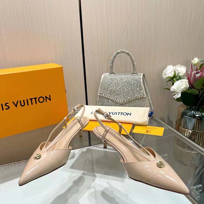 Louis Vuitton Women LV Stellar Slingback Pump Beige Glazed Patent Calf Leather Low Heel