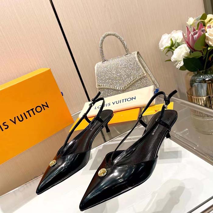 Louis Vuitton Women LV Stellar Slingback Pump Black Glazed Calf Leather Low Heel