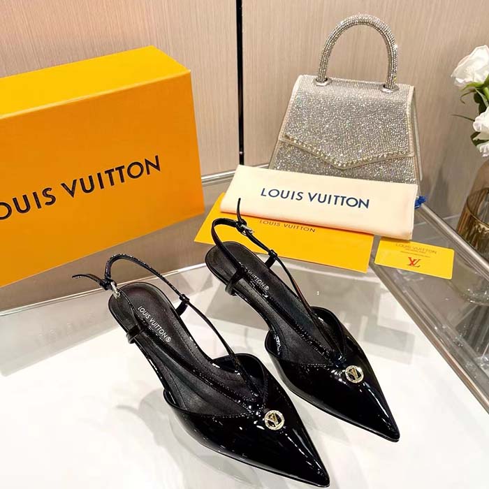 Louis Vuitton Women LV Stellar Slingback Pump Black Glazed Patent Calf Leather Low Heel