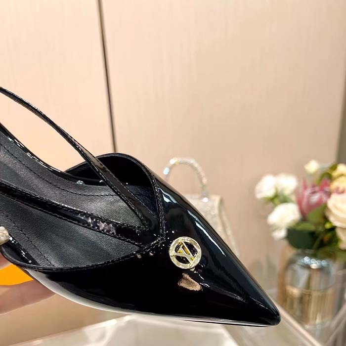 Louis Vuitton Women LV Stellar Slingback Pump Black Glazed Patent Calf Leather Low Heel