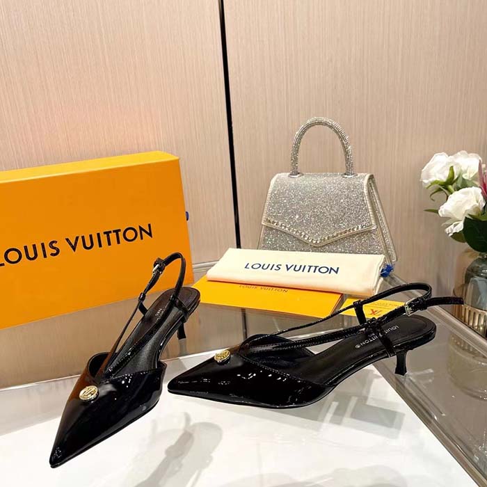 Louis Vuitton Women LV Stellar Slingback Pump Black Glazed Patent Calf Leather Low Heel