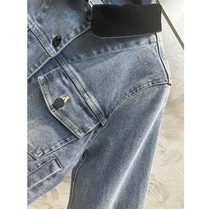 Louis Vuitton Men LV Velvet Accent Denim Jacket Cotton Blue Regular Fit 1AFEPJ