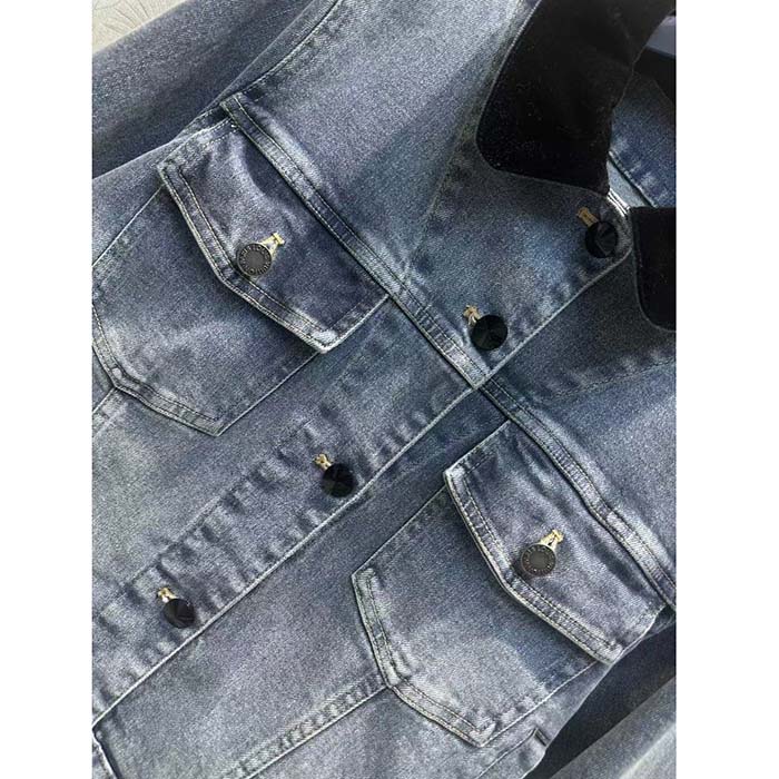 Louis Vuitton Men LV Velvet Accent Denim Jacket Cotton Blue Regular Fit 1AFEPJ