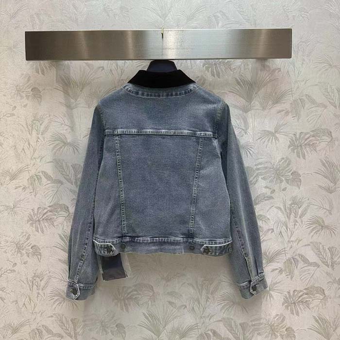 Louis Vuitton Men LV Velvet Accent Denim Jacket Cotton Blue Regular Fit 1AFEPJ