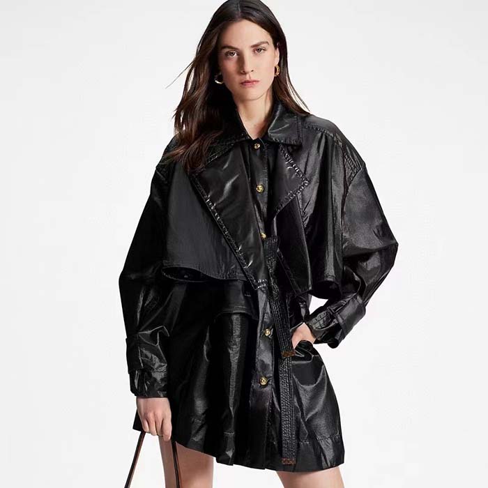 Louis Vuitton Women LV Wind Flap Trench Coat Black Regular Fit 1ABC6N