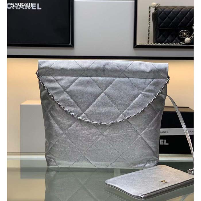 Chanel Women CC 22 Handbag Metallic Shaded Calfskin White Silver