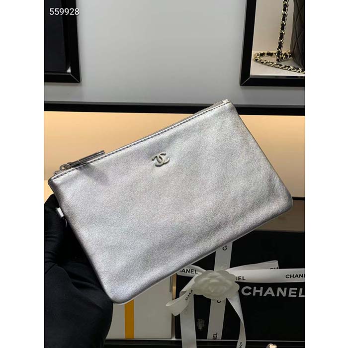 Chanel Women CC 22 Handbag Metallic Shaded Calfskin White Silver