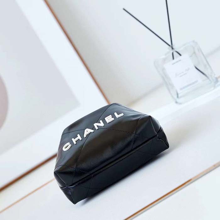 Chanel Women CC 22 Mini Handbag Calfskin Gold-Tone Lacquered Metal Black