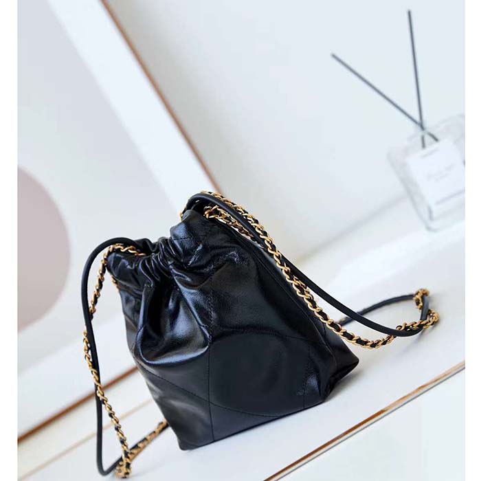 Chanel Women CC 22 Mini Handbag Calfskin Gold-Tone Lacquered Metal Black