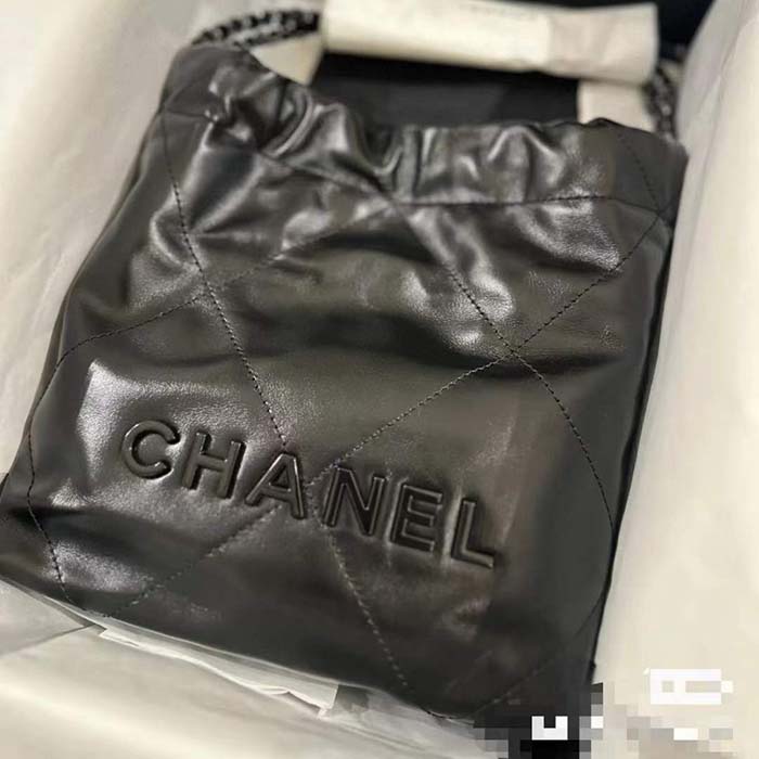 Chanel Women CC 22 Mini Handbag Shiny Calfskin Black Metal Black