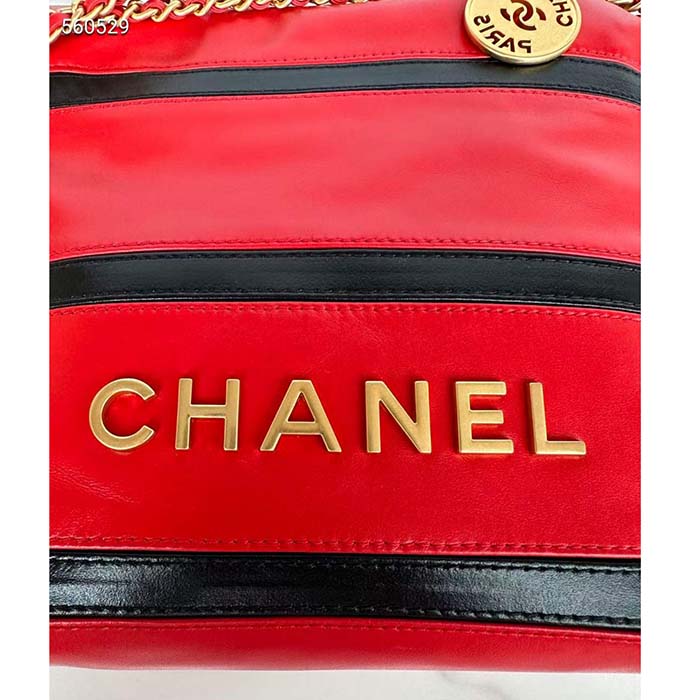 Chanel Women CC 22 Mini Handbag Shiny Calfskin Red Black