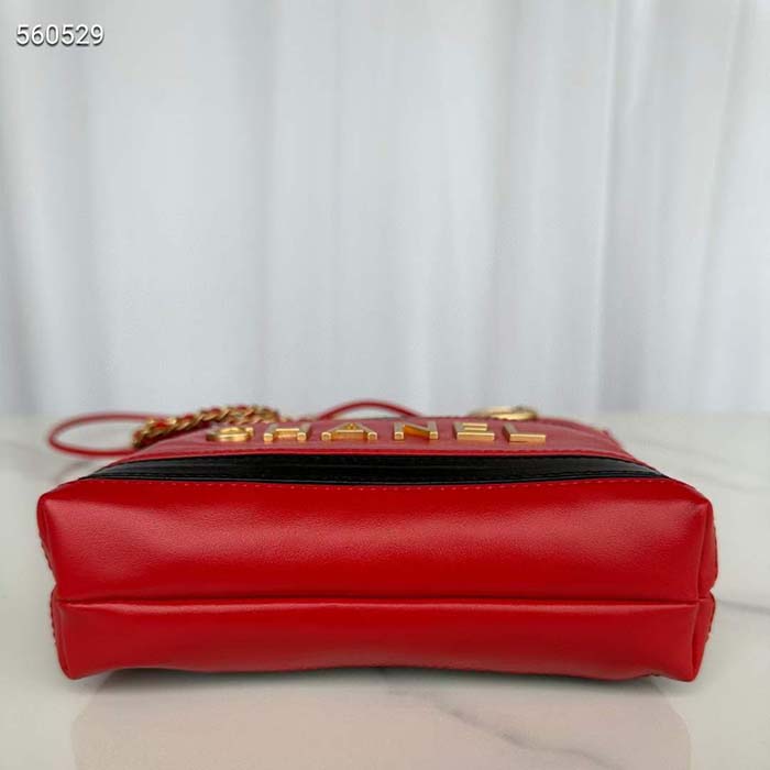 Chanel Women CC 22 Mini Handbag Shiny Calfskin Red Black