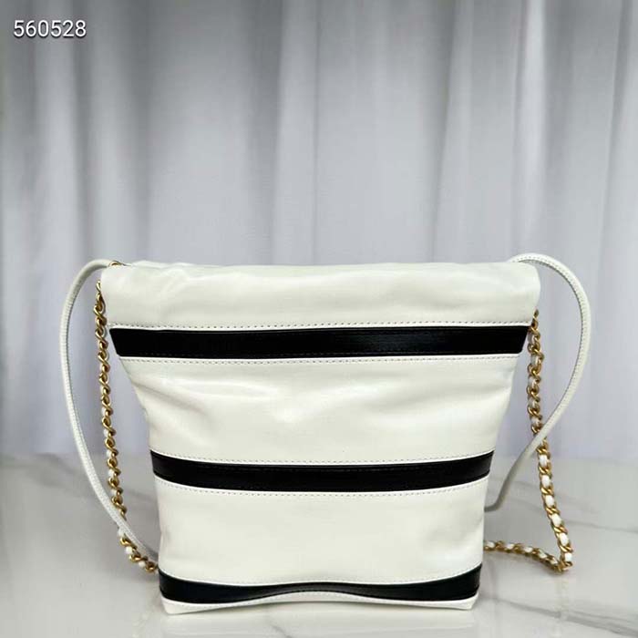 Chanel Women CC 22 Mini Handbag Shiny Calfskin White Black