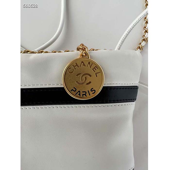 Chanel Women CC 22 Mini Handbag Shiny Calfskin White Black