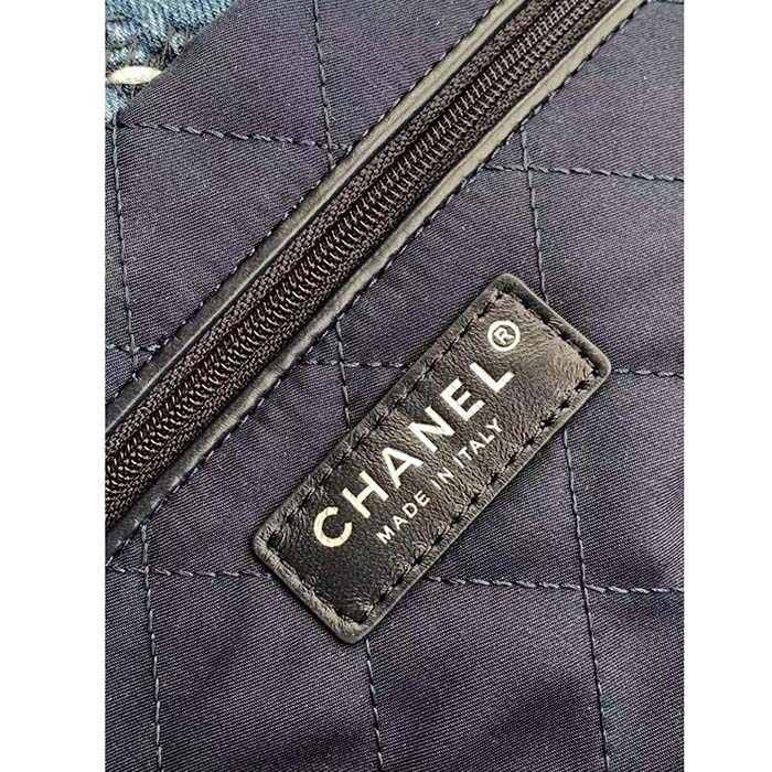 Chanel Women CC 22 Small Handbag Stitched Denim Silver Metal Blue