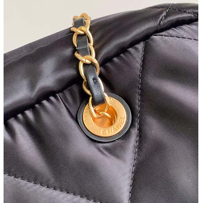 Chanel Women CC Large Bowling Bag Satin Gold-Tone Metal Black