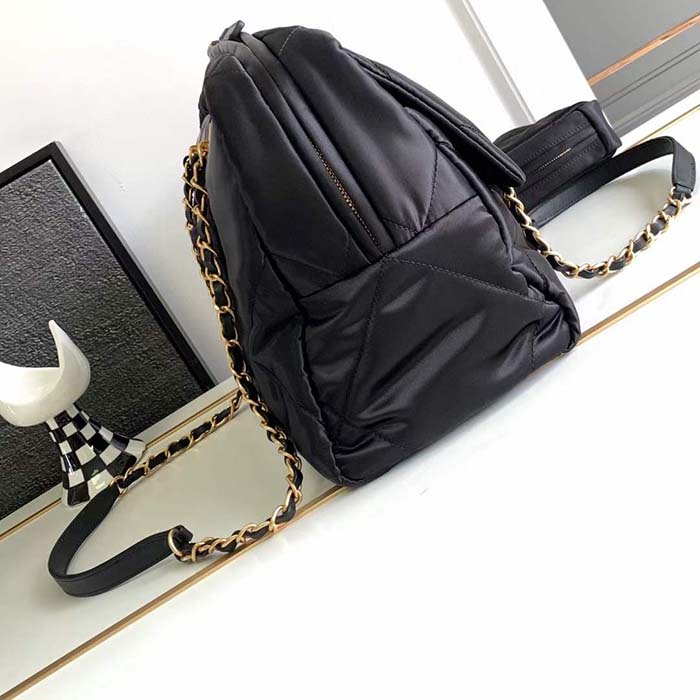 Chanel Women CC Large Bowling Bag Satin Gold-Tone Metal Black