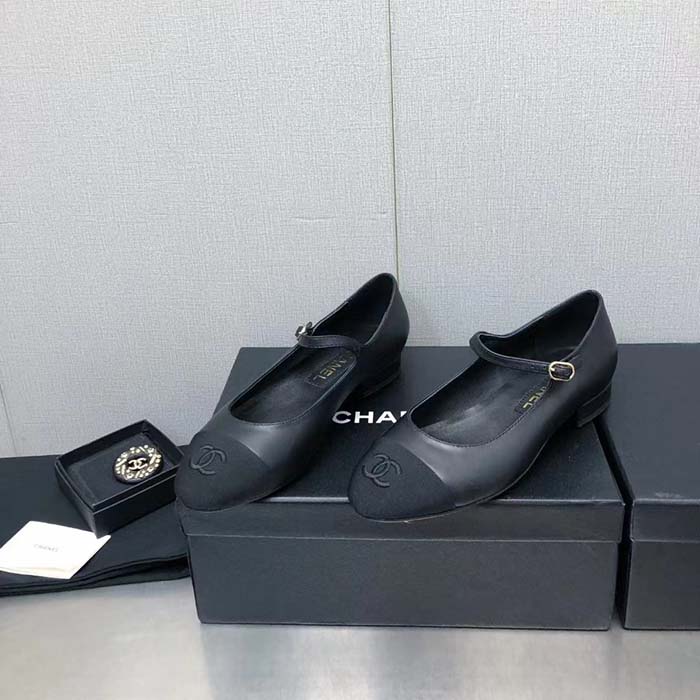Chanel Women CC Mary Janes Calfskin Patent Calfskin Black 2 CM Heel