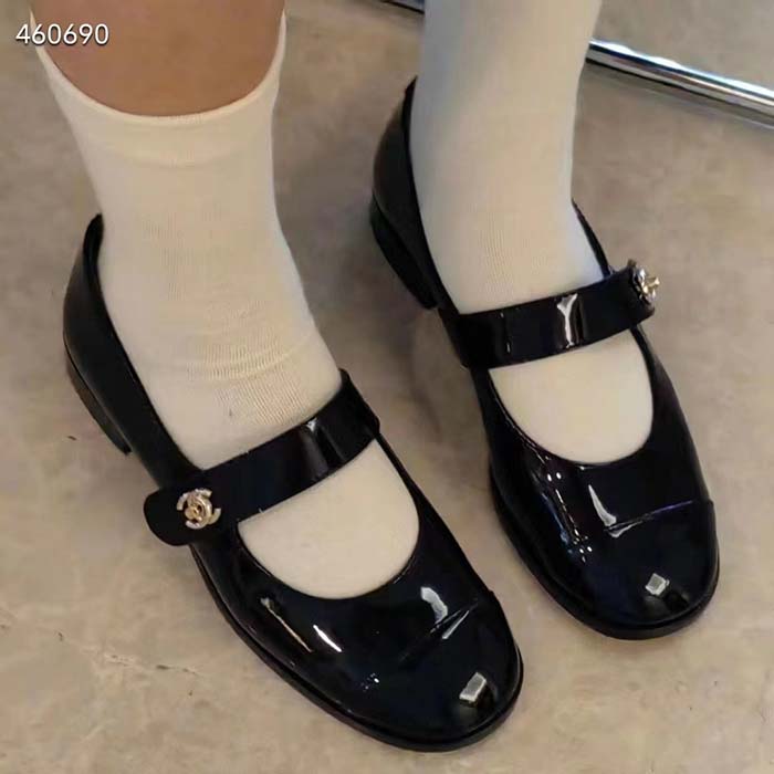 Chanel Women CC Mary Janes Patent Calfskin Black 2 CM Heel